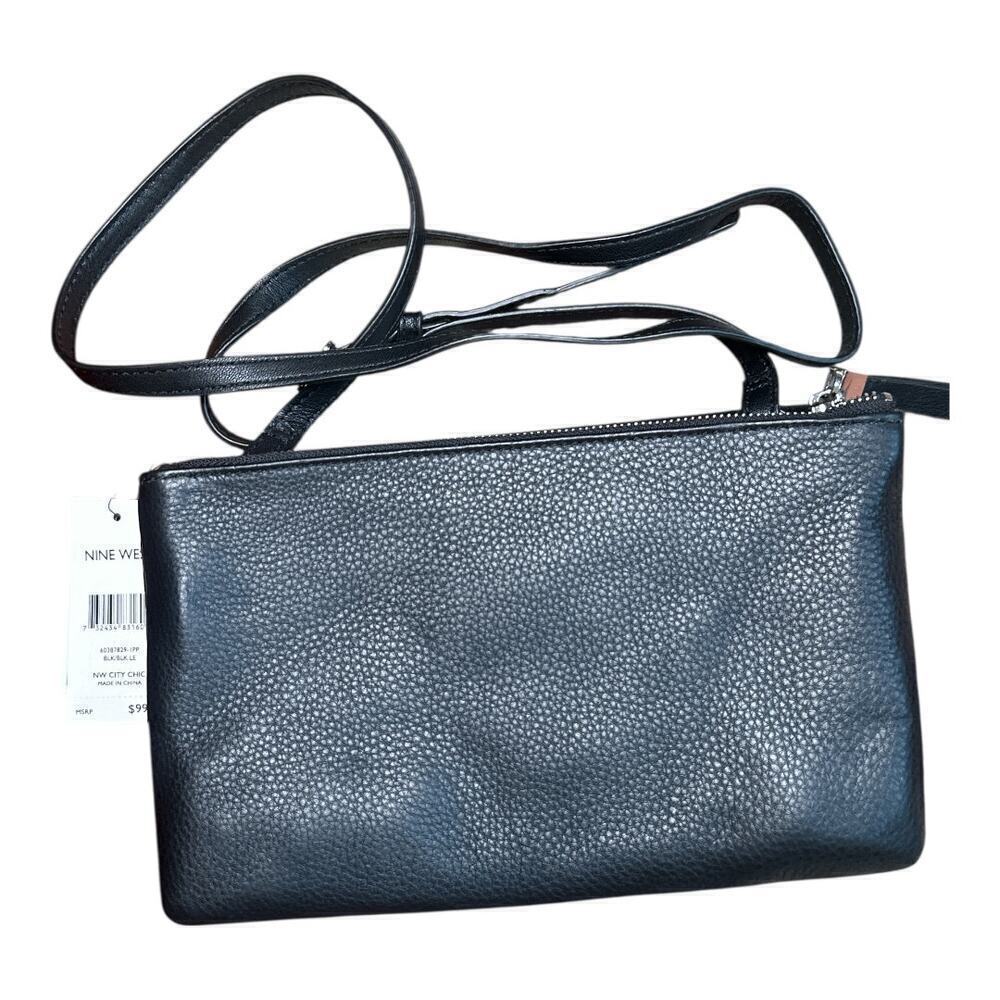 Nine West Black Leather Adjustable Strap Crossbody Purse Bag 10" x 6" NWT - Picture 2 of 6